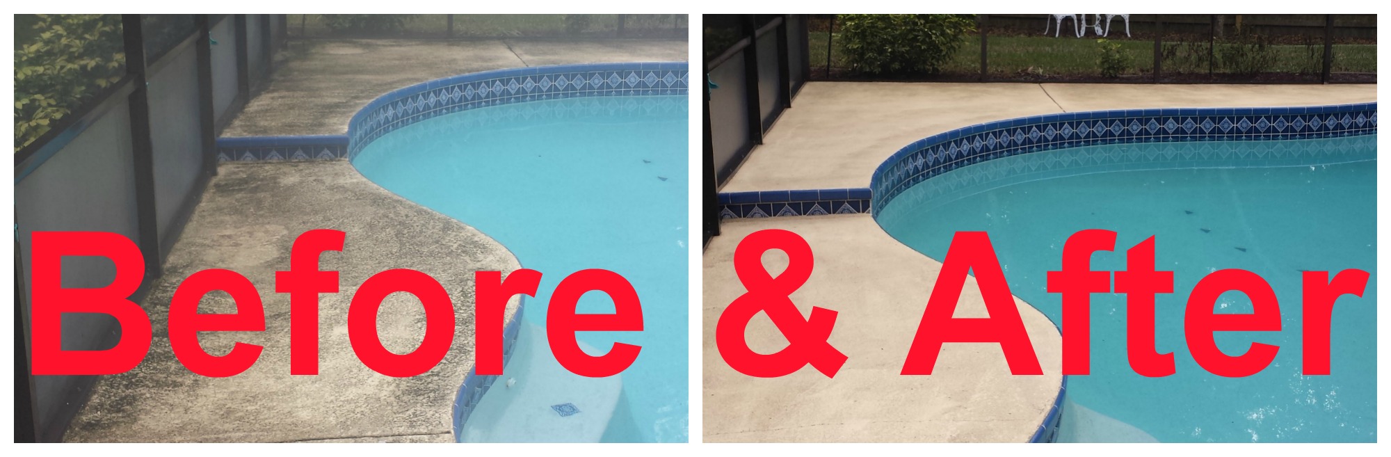 Pool Deck before and after cleaning  